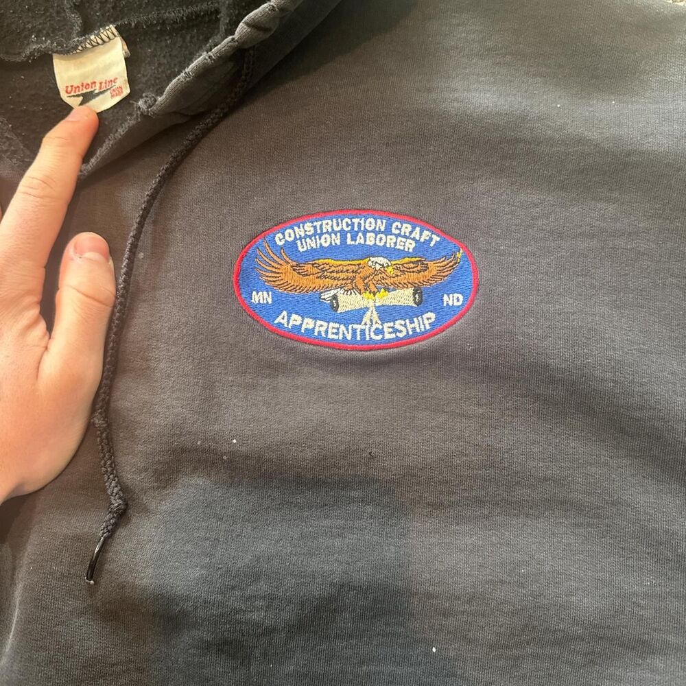 Union Line Faded Black vintage 90s distressed construction hoodie - Picture 2 of 6